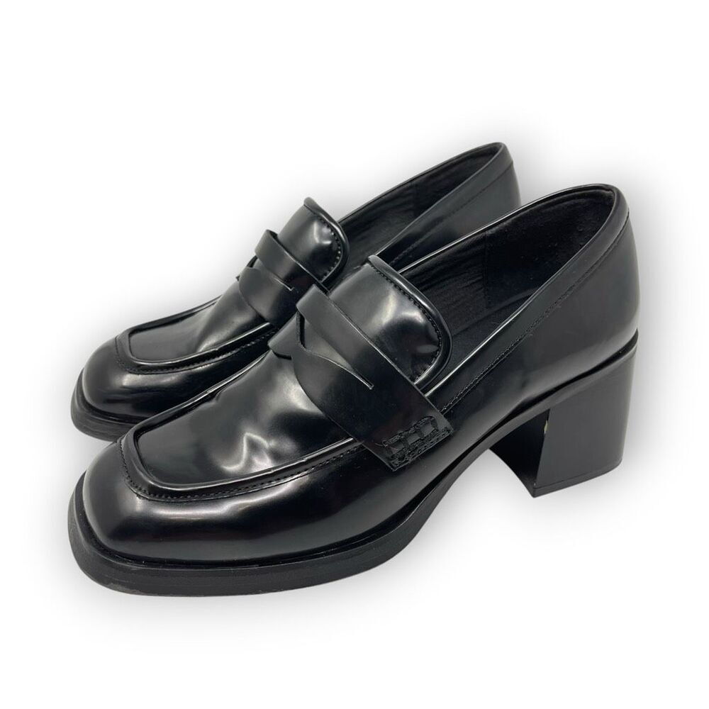 Aldo Naila Black Leather Block Heeled Loafers Shoes Women’s Size  EU 42 US 10.5